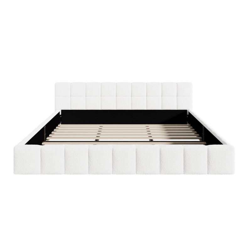 Oikiture Bed Frame King Size Tufted Headboard White Boucle