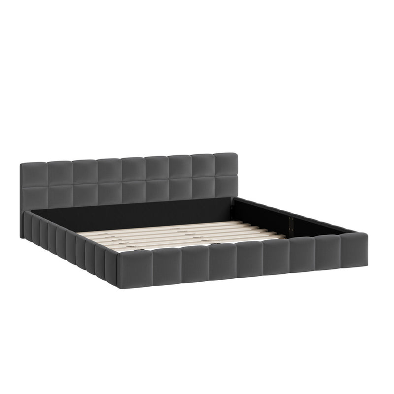 Oikiture Bed Frame King Size Tufted Headboard Grey Velvet