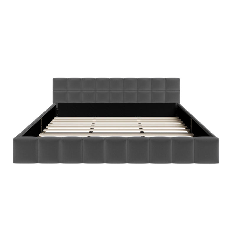 Oikiture Bed Frame King Size Tufted Headboard Grey Velvet
