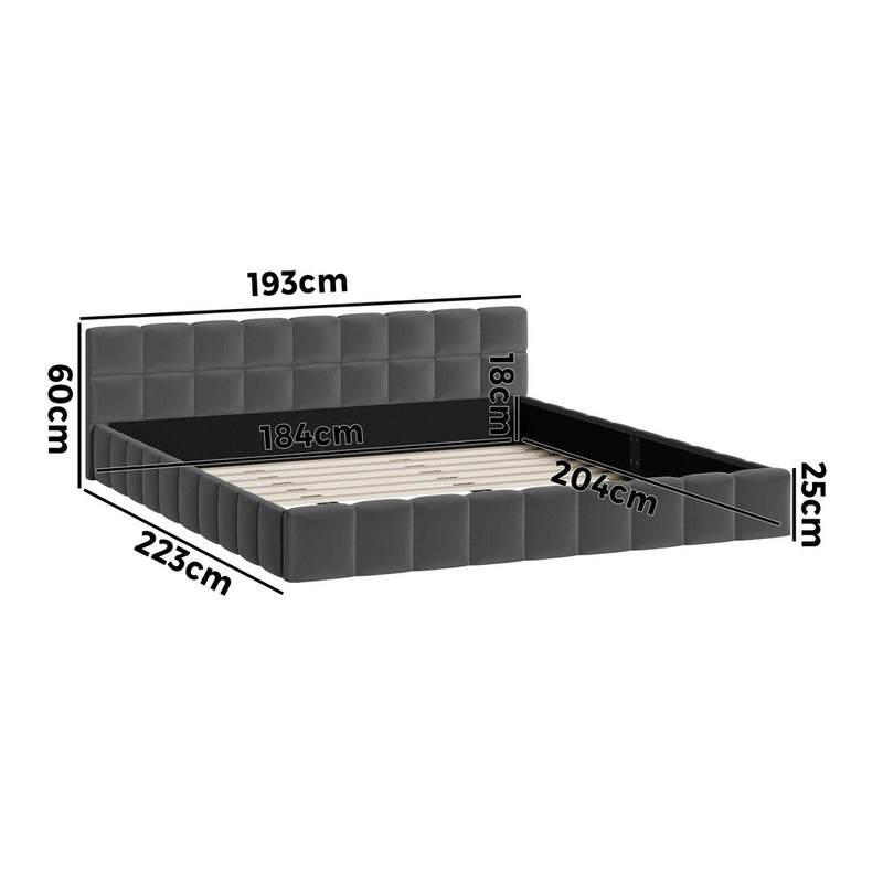 Oikiture Bed Frame King Size Tufted Headboard Grey Velvet