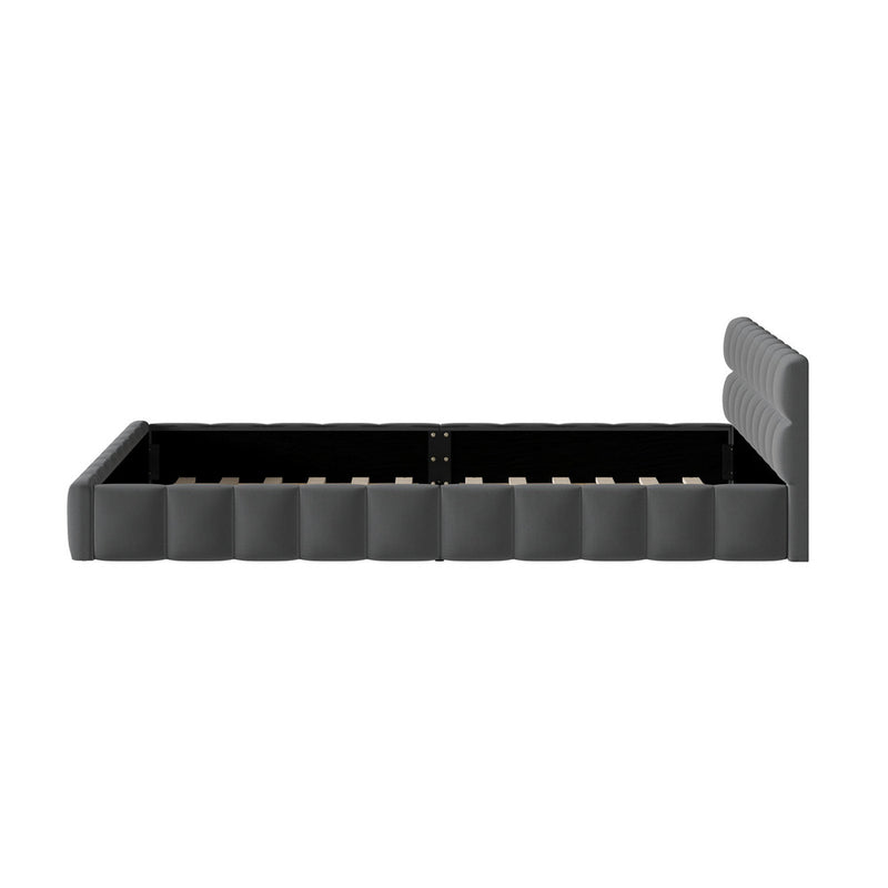 Oikiture Bed Frame King Size Tufted Headboard Grey Velvet
