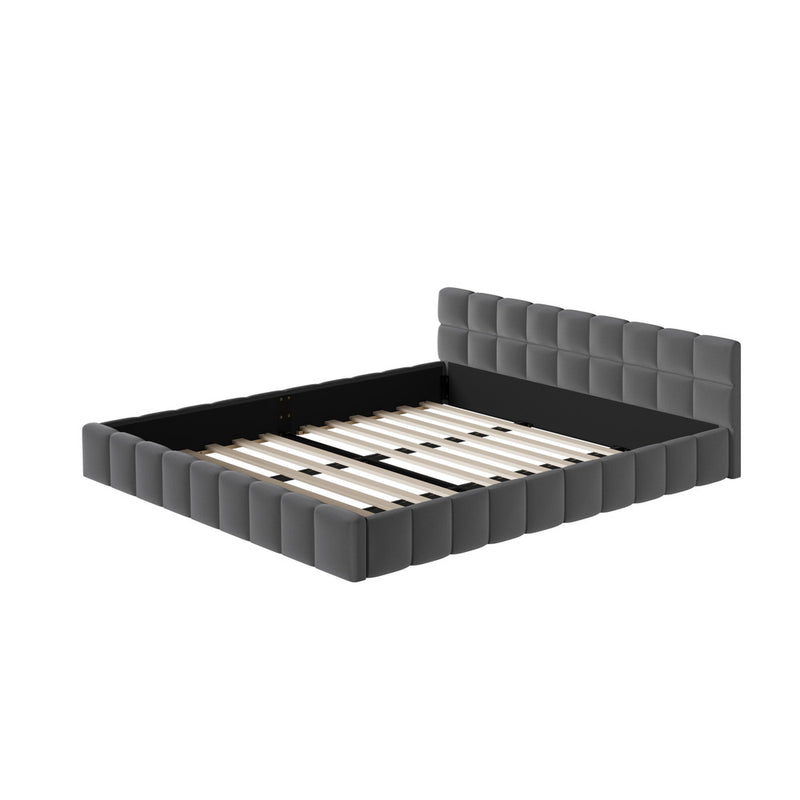 Oikiture Bed Frame King Size Tufted Headboard Grey Velvet