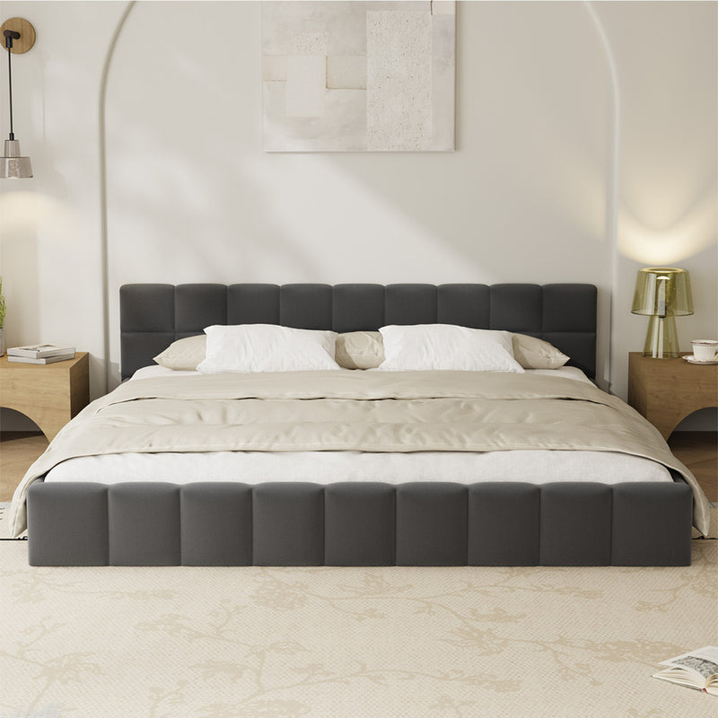 Oikiture Bed Frame King Size Tufted Headboard Grey Velvet