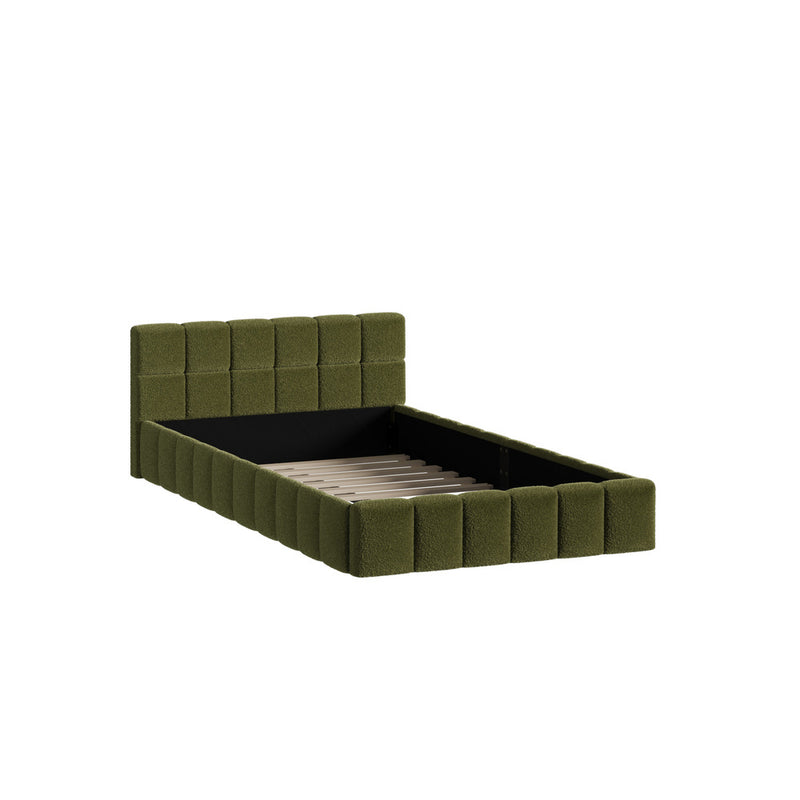 Oikiture Bed Frame King Single Size Tufted Headboard Green Boucle