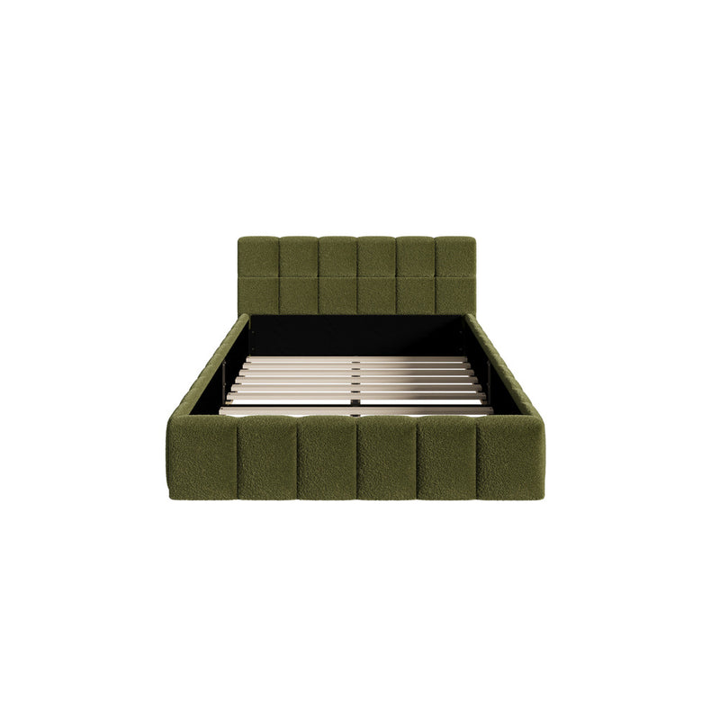 Oikiture Bed Frame King Single Size Tufted Headboard Green Boucle