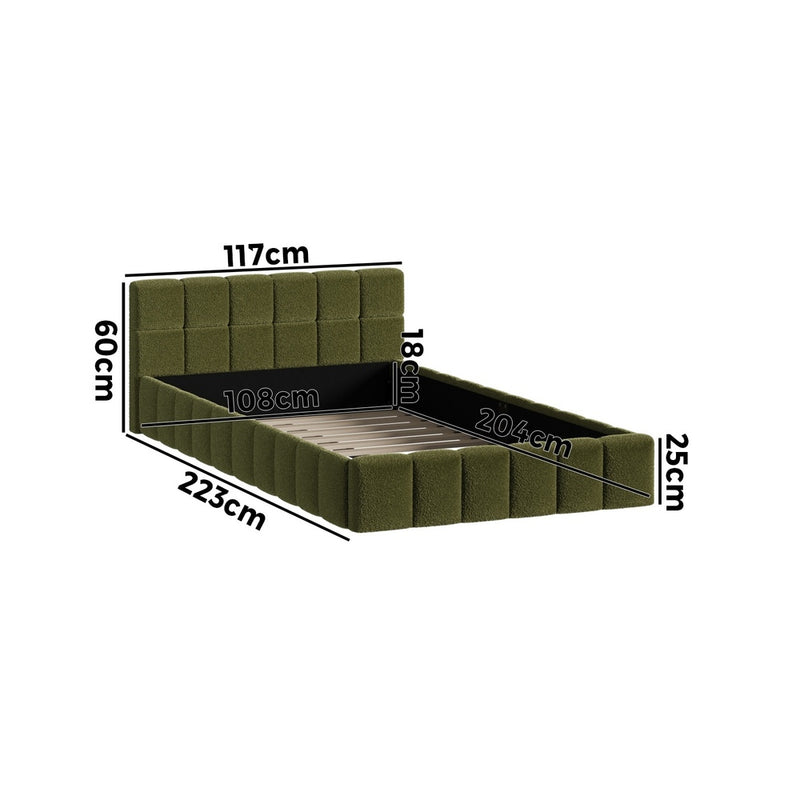 Oikiture Bed Frame King Single Size Tufted Headboard Green Boucle