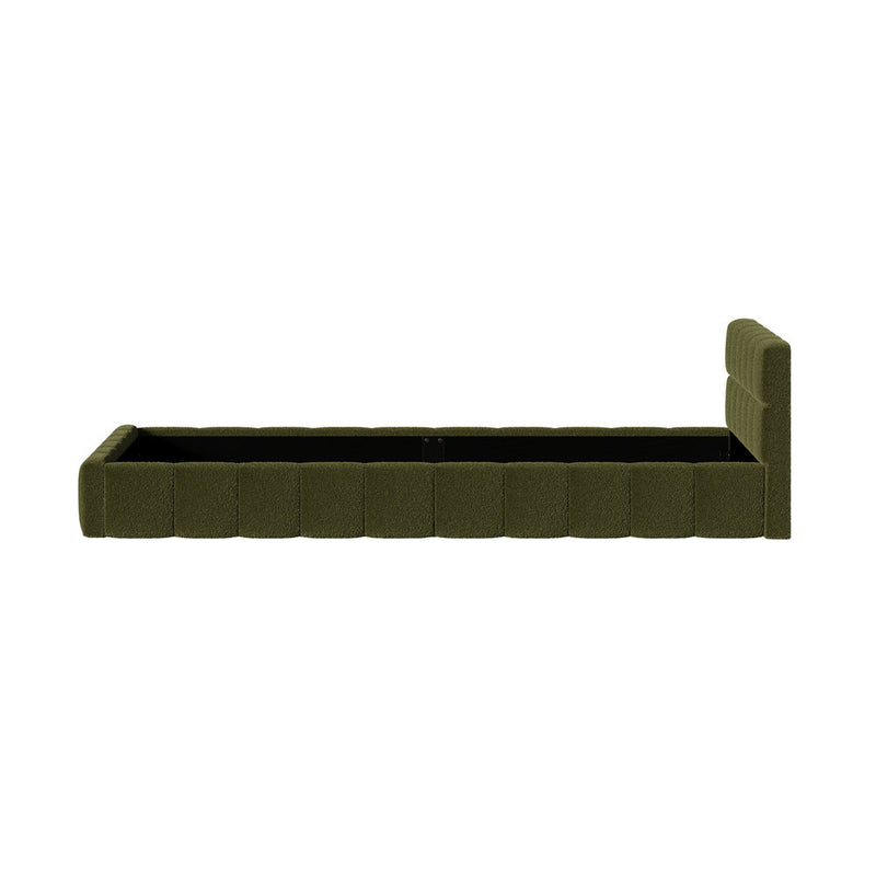Oikiture Bed Frame King Single Size Tufted Headboard Green Boucle