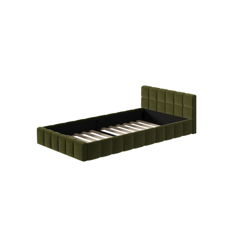 Oikiture Bed Frame King Single Size Tufted Headboard Green Boucle