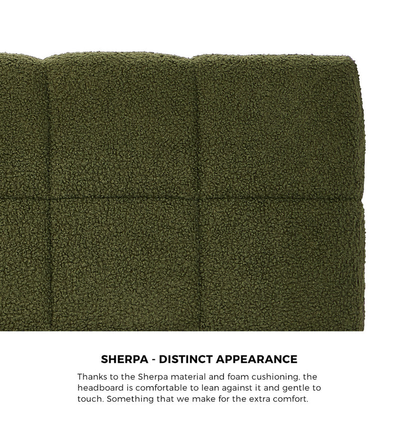 Oikiture Bed Frame King Single Size Tufted Headboard Green Boucle