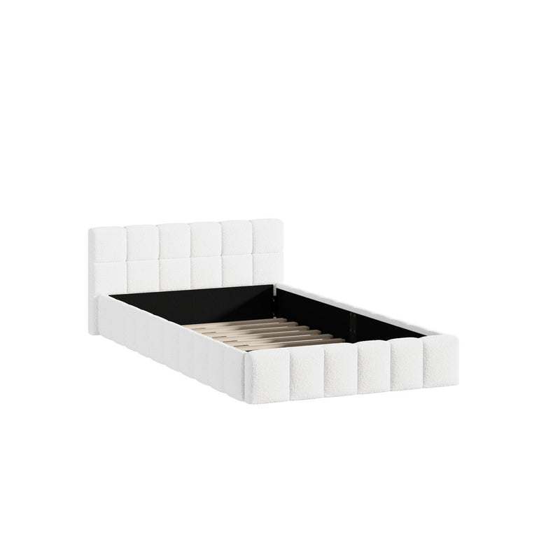 Oikiture Bed Frame King Single Size Tufted Headboard White Boucle
