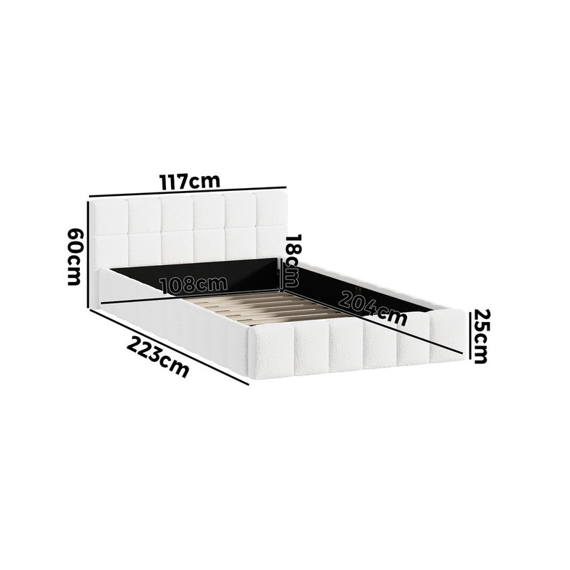 Oikiture Bed Frame King Single Size Tufted Headboard White Boucle