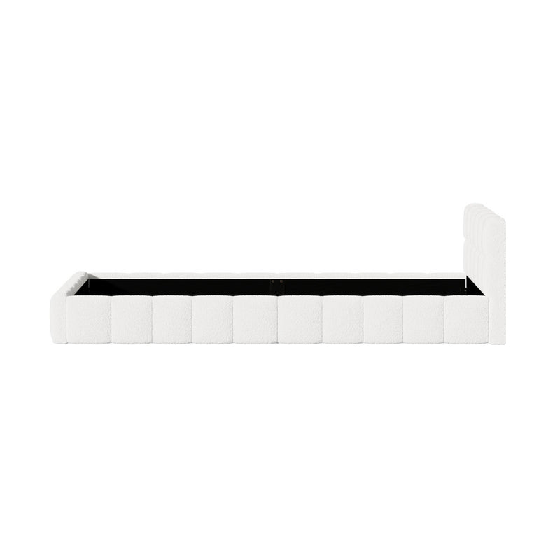 Oikiture Bed Frame King Single Size Tufted Headboard White Boucle