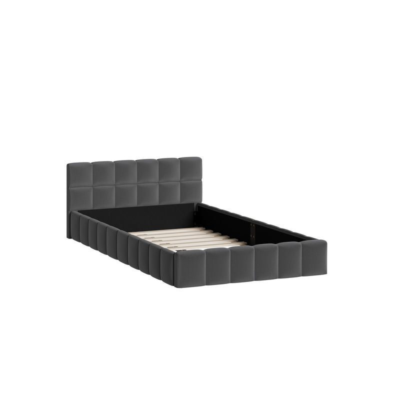 Oikiture Bed Frame King Single Size Tufted Headboard Grey Velvet