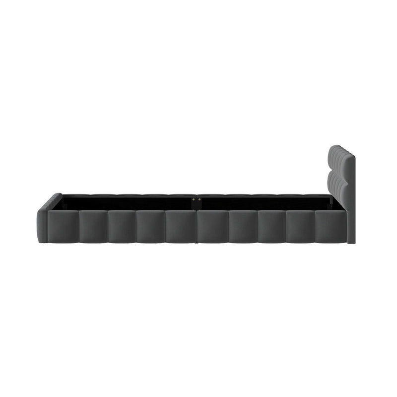 Oikiture Bed Frame King Single Size Tufted Headboard Grey Velvet