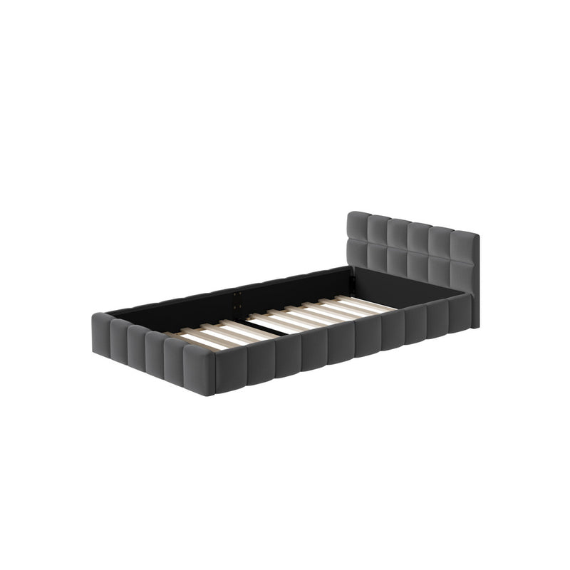 Oikiture Bed Frame King Single Size Tufted Headboard Grey Velvet