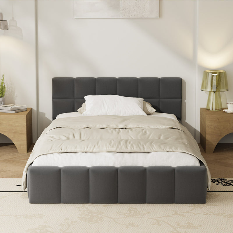 Oikiture Bed Frame King Single Size Tufted Headboard Grey Velvet