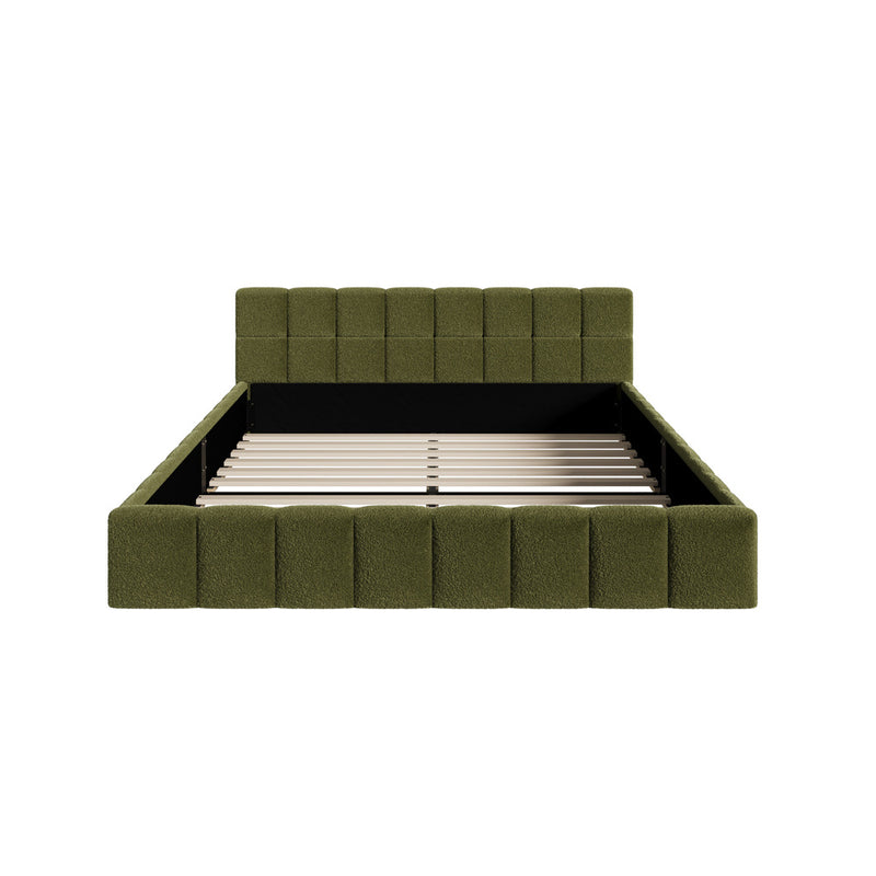 Oikiture Bed Frame Queen Size Tufted Headboard Green Boucle