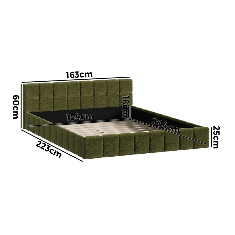 Oikiture Bed Frame Queen Size Tufted Headboard Green Boucle
