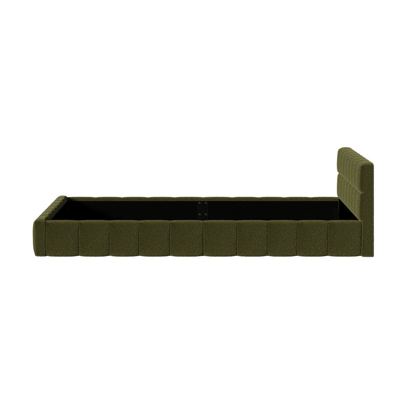 Oikiture Bed Frame Queen Size Tufted Headboard Green Boucle