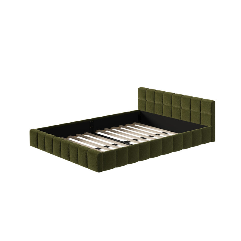 Oikiture Bed Frame Queen Size Tufted Headboard Green Boucle