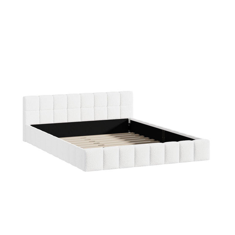 Oikiture Bed Frame Queen Size Tufted Headboard White Boucle
