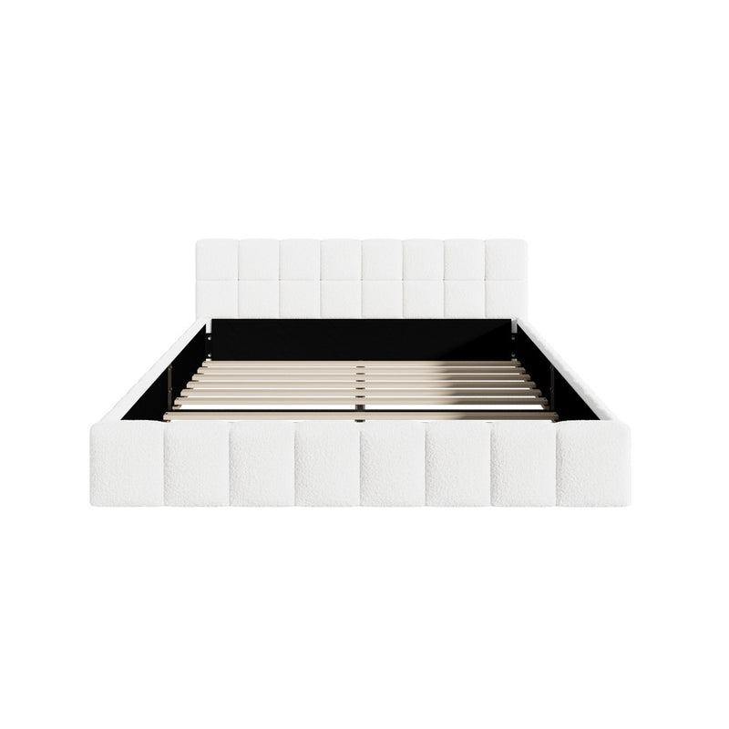 Oikiture Bed Frame Queen Size Tufted Headboard White Boucle