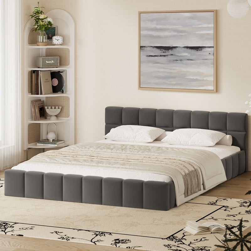 Oikiture Bed Frame Queen Size Tufted Headboard Grey Velvet