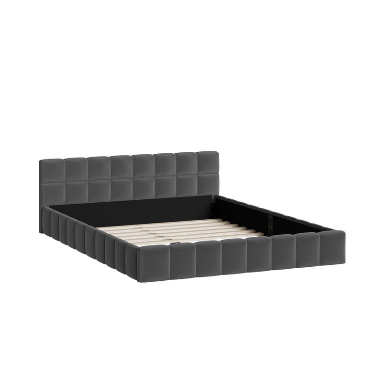 Oikiture Bed Frame Queen Size Tufted Headboard Grey Velvet
