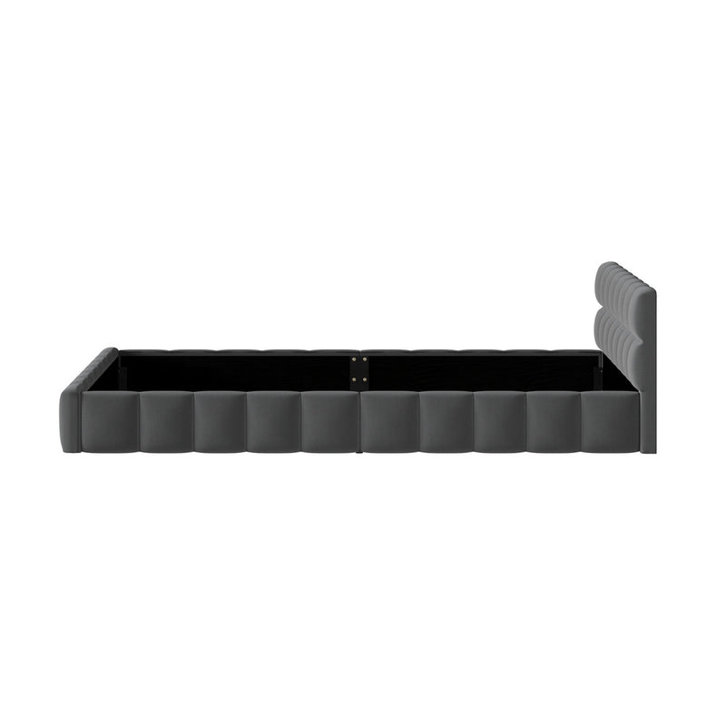 Oikiture Bed Frame Queen Size Tufted Headboard Grey Velvet
