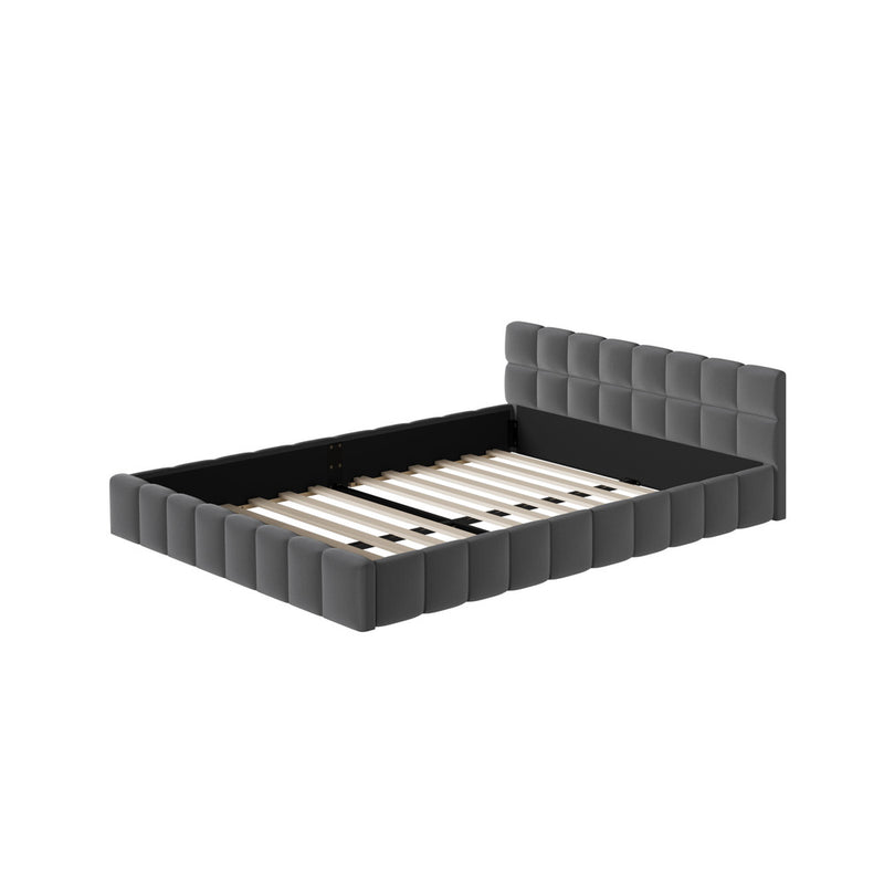 Oikiture Bed Frame Queen Size Tufted Headboard Grey Velvet