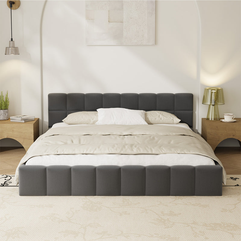 Oikiture Bed Frame Queen Size Tufted Headboard Grey Velvet