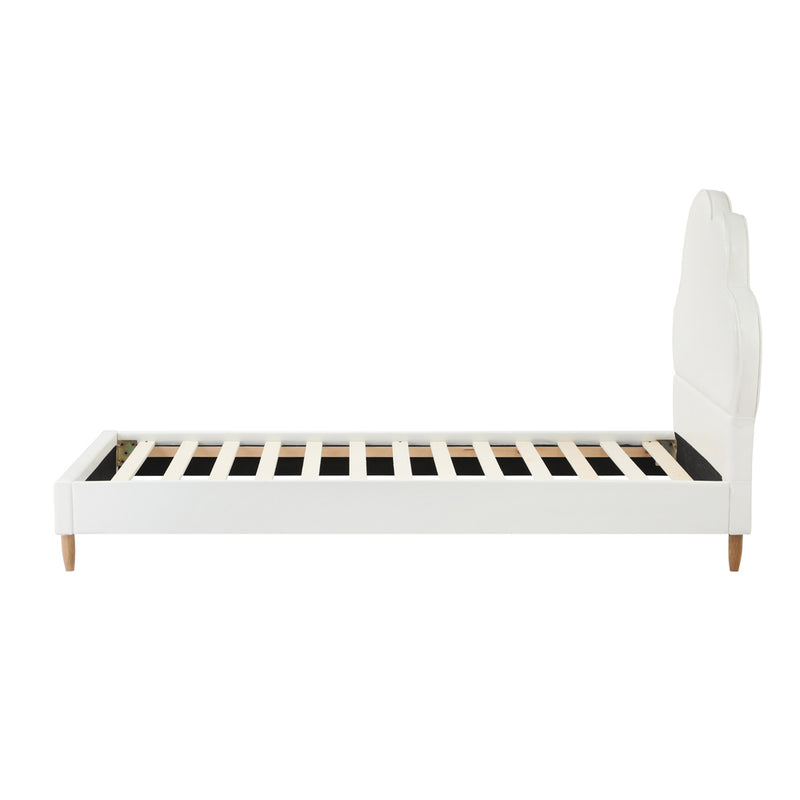 Oikiture Bed Frame Single Size Kids Bed Frame White Leather