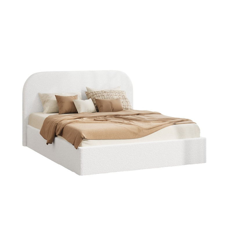 Oikiture Bed Frame Double Gas Lift Base Storage Boucle Rounded Corner