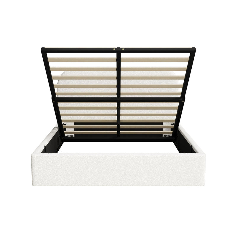 Oikiture Bed Frame Double Gas Lift Base Storage Boucle Rounded Corner