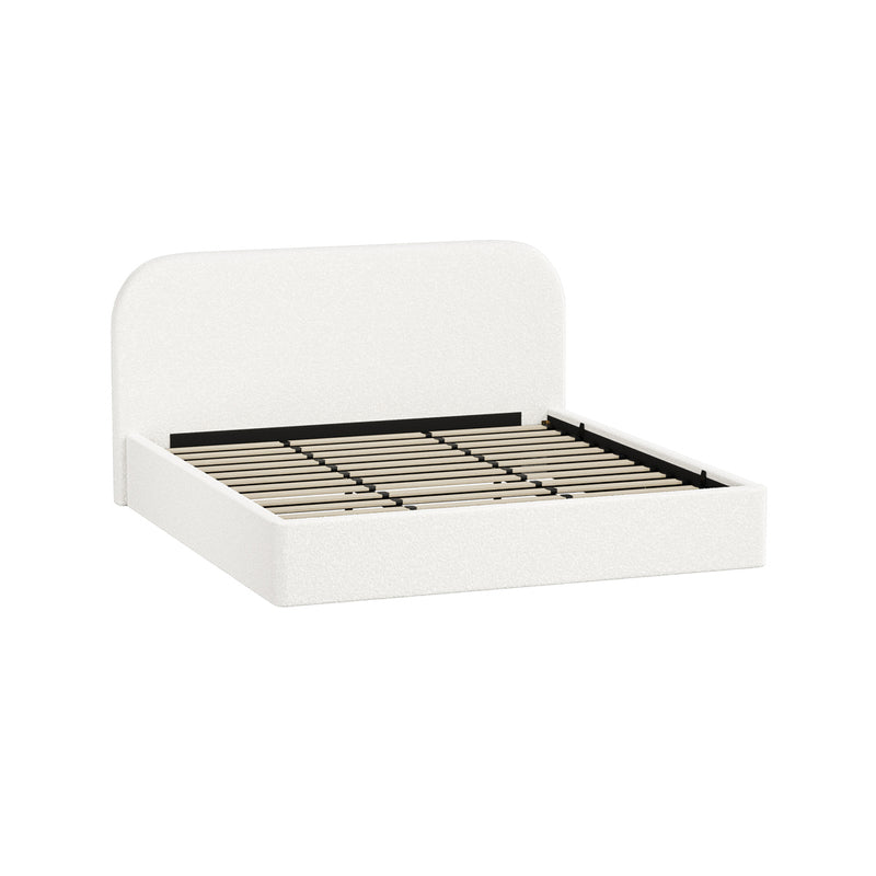 Oikiture Bed Frame King Gas Lift Base Storage Boucle Rounded Corner