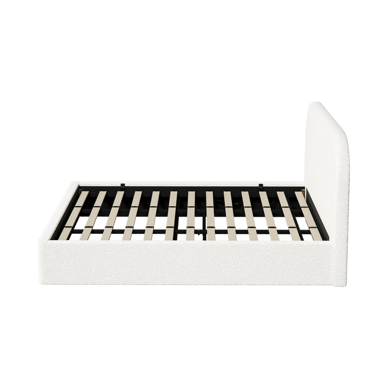 Oikiture Bed Frame King Gas Lift Base Storage Boucle Rounded Corner