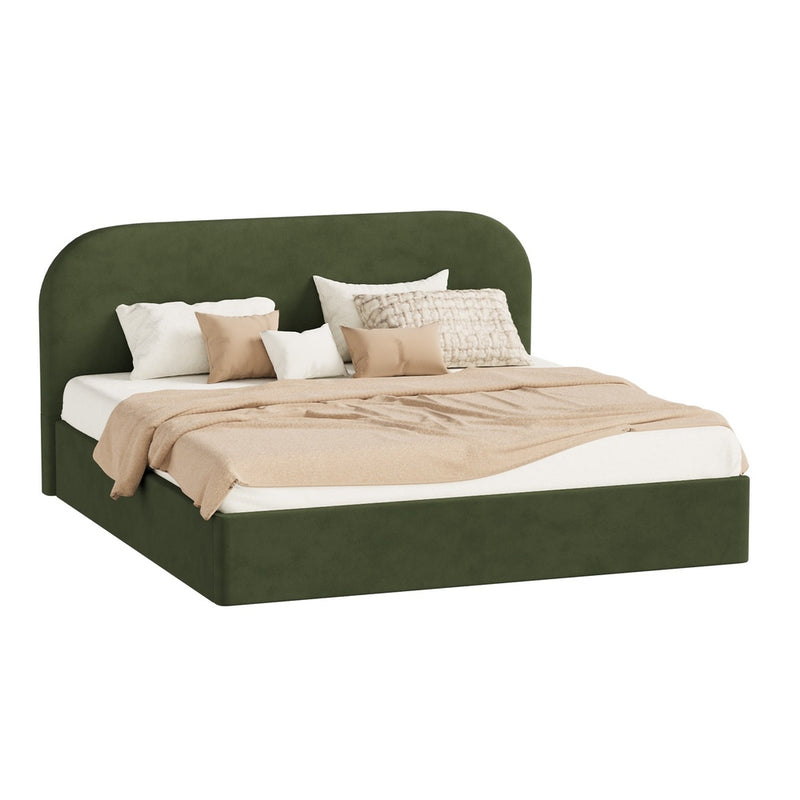 Oikiture Bed Frame King Gas Lift Base Storage Velvet Rounded Corner