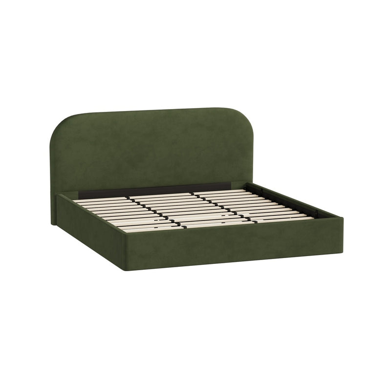 Oikiture Bed Frame King Gas Lift Base Storage Velvet Rounded Corner
