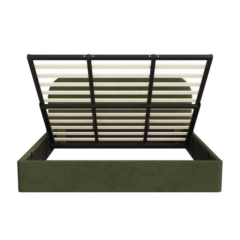 Oikiture Bed Frame King Gas Lift Base Storage Velvet Rounded Corner