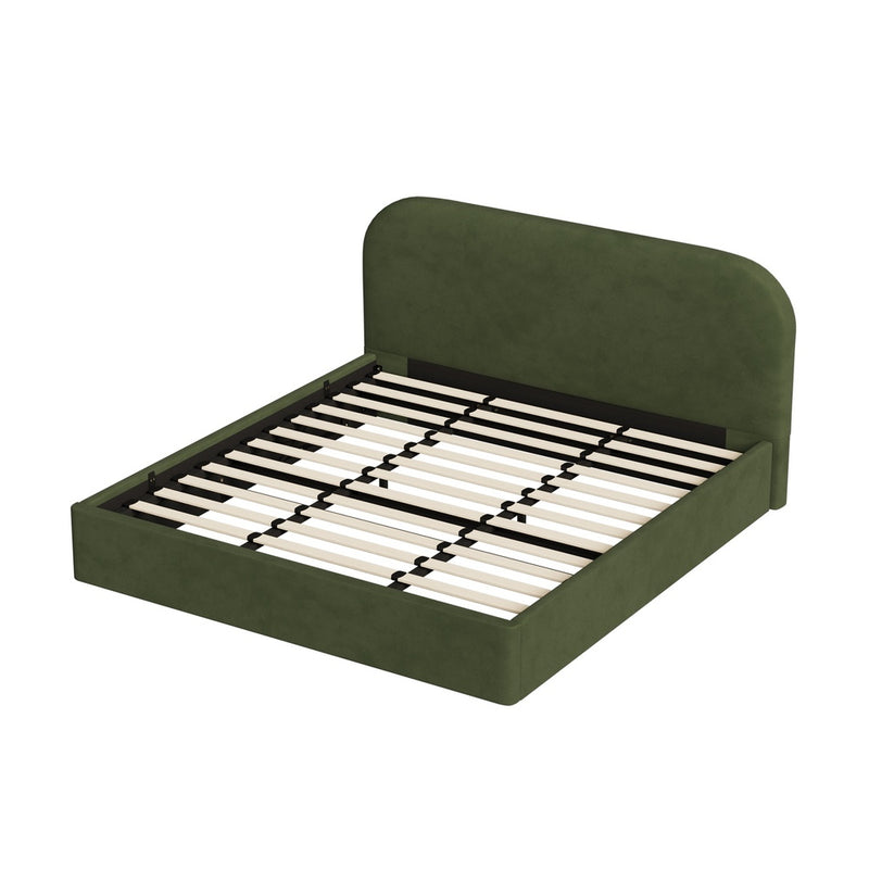 Oikiture Bed Frame King Gas Lift Base Storage Velvet Rounded Corner