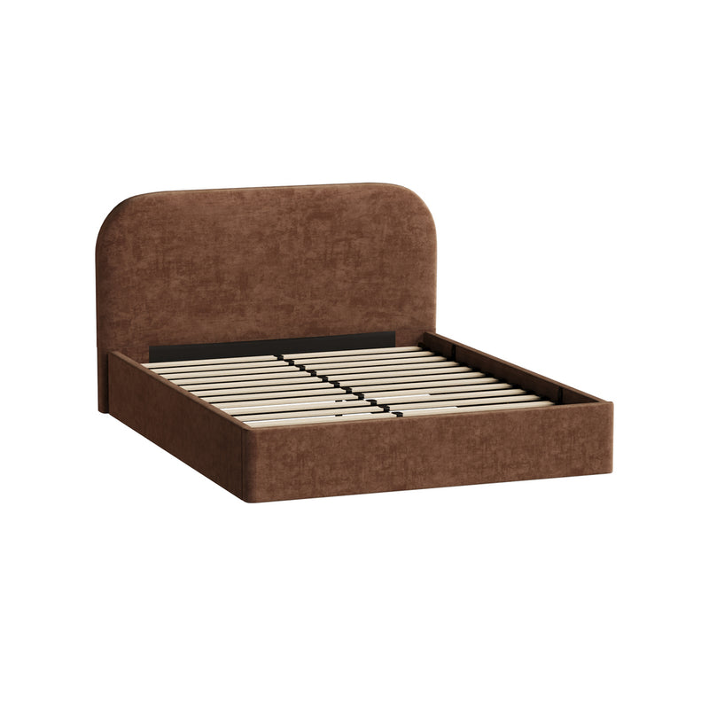 Oikiture Queen Bed Frame Gas Lift Storage Velvet Brown