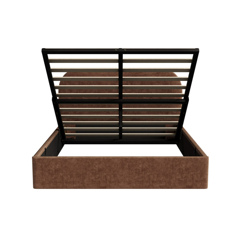 Oikiture Queen Bed Frame Gas Lift Storage Velvet Brown