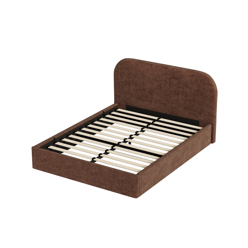 Oikiture Queen Bed Frame Gas Lift Storage Velvet Brown