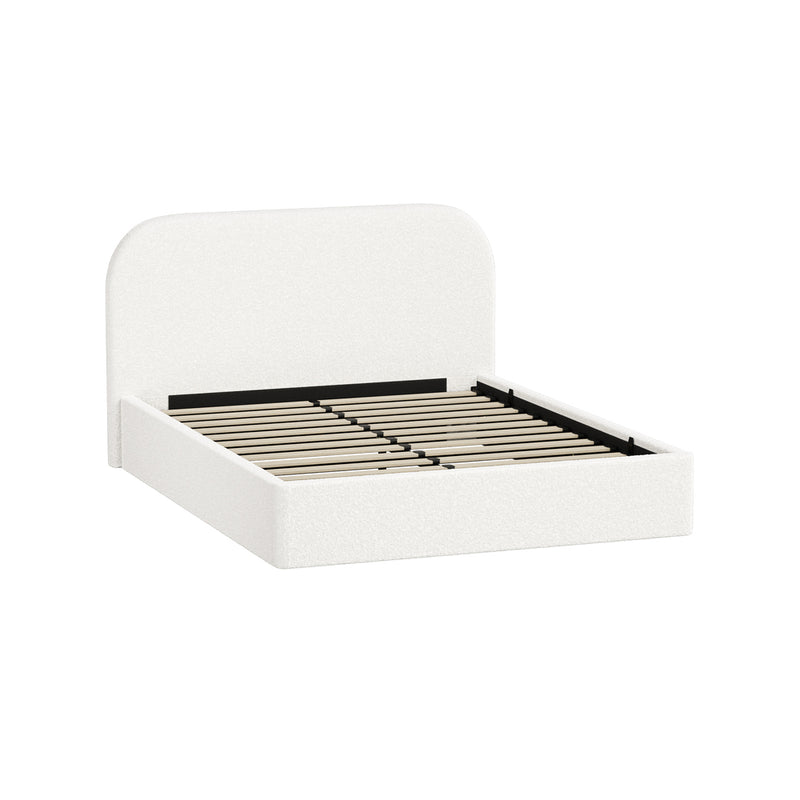 Oikiture Bed Frame Queen Gas Lift Base Storage Boucle Rounded Corner