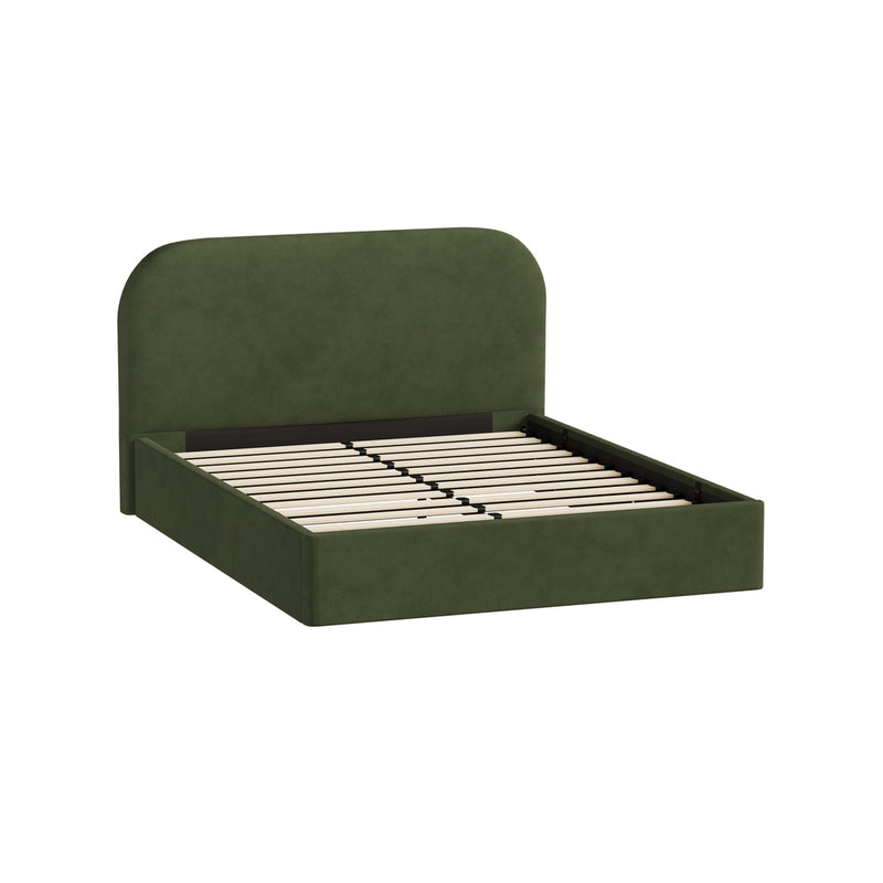 Oikiture Bed Frame Queen Gas Lift Base Storage Velvet Rounded Corner