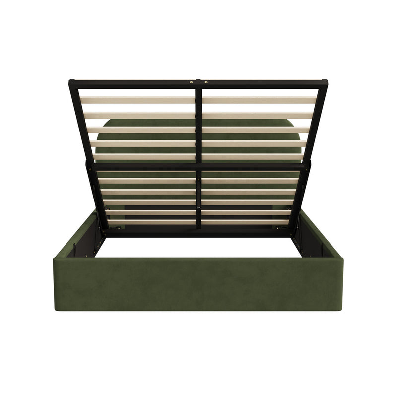 Oikiture Bed Frame Queen Gas Lift Base Storage Velvet Rounded Corner
