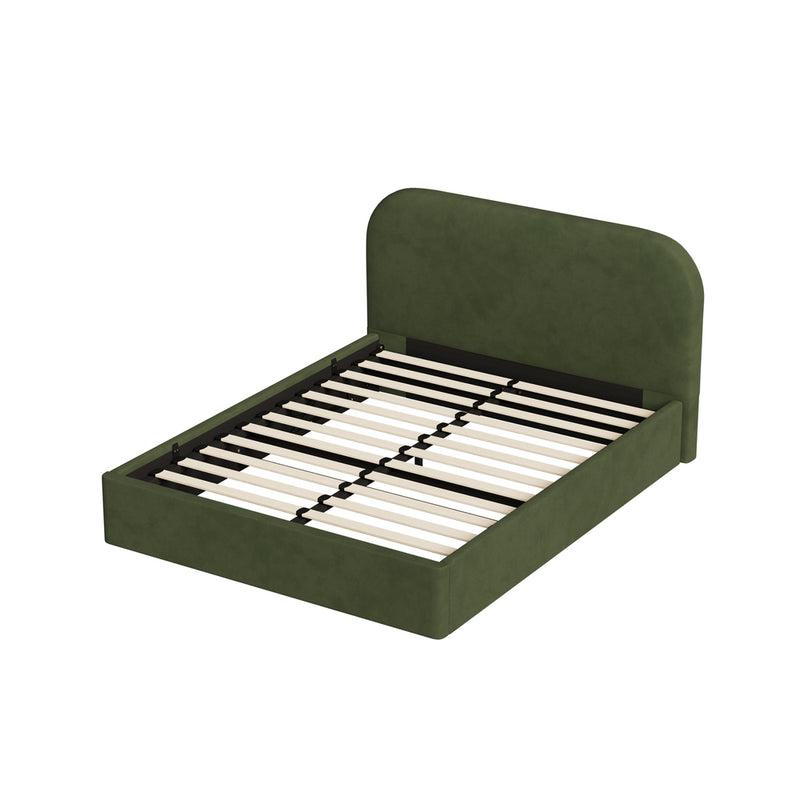 Oikiture Bed Frame Queen Gas Lift Base Storage Velvet Rounded Corner