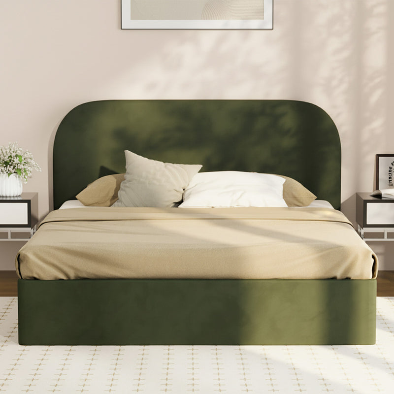 Oikiture Bed Frame Queen Gas Lift Base Storage Velvet Rounded Corner