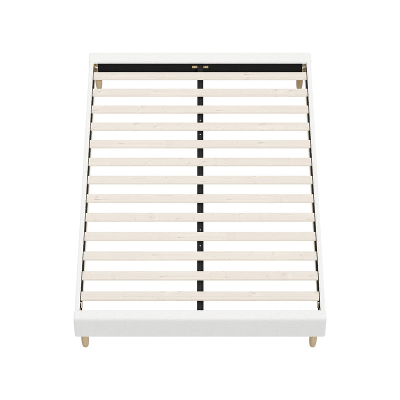 Oikiture Bed Frame Double Size Bed Base White Boucle