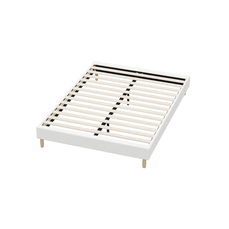 Oikiture Bed Frame Double Size Bed Base White Boucle